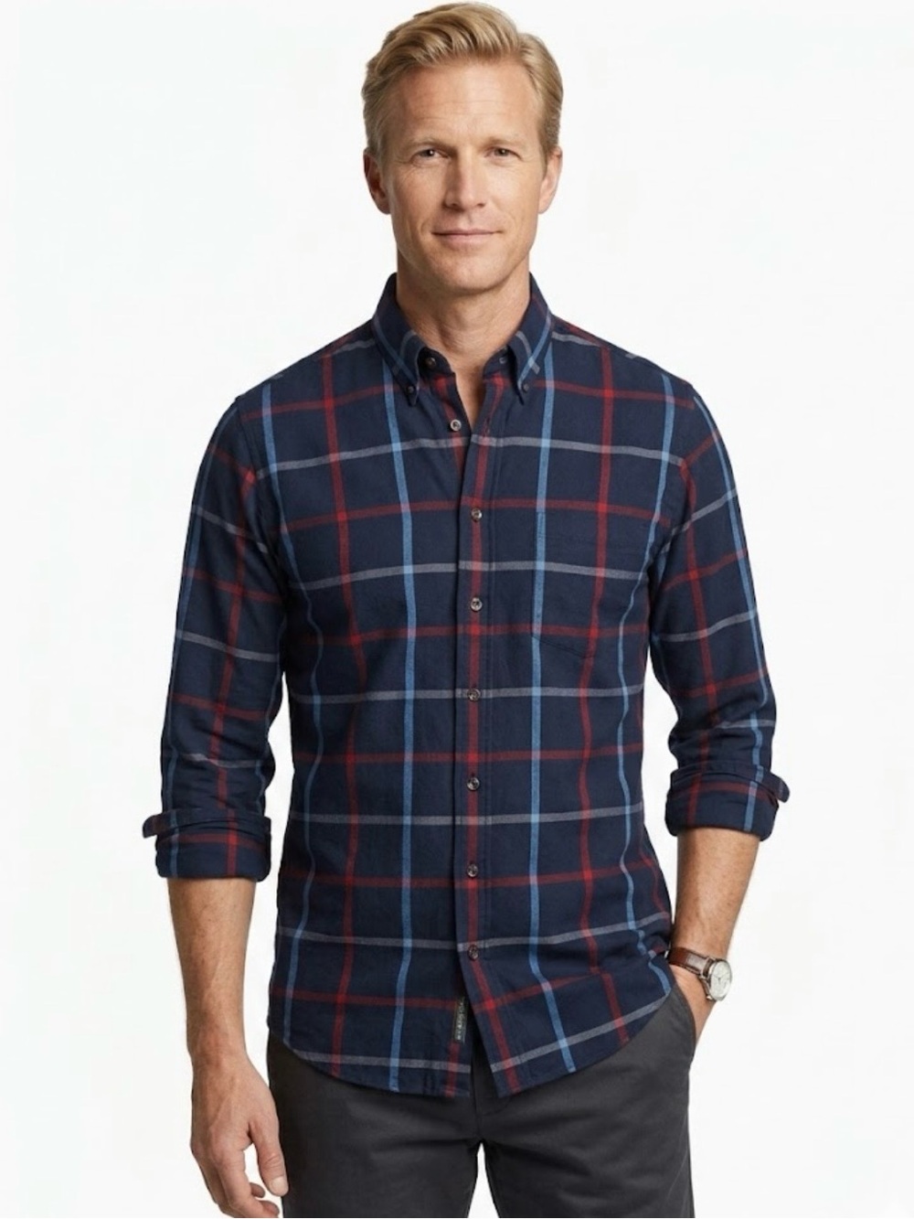 Viyella London Men’s Navy Windowpane Shirt. 80 Cotton/20 Wool Medium Traditional
